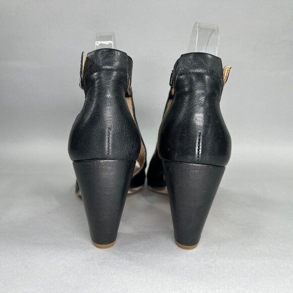Miz Mooz Heels Women's Size 10 Black Leather Open Toe Buckle Ankle Strap Sandals - Picture 5 of 10
